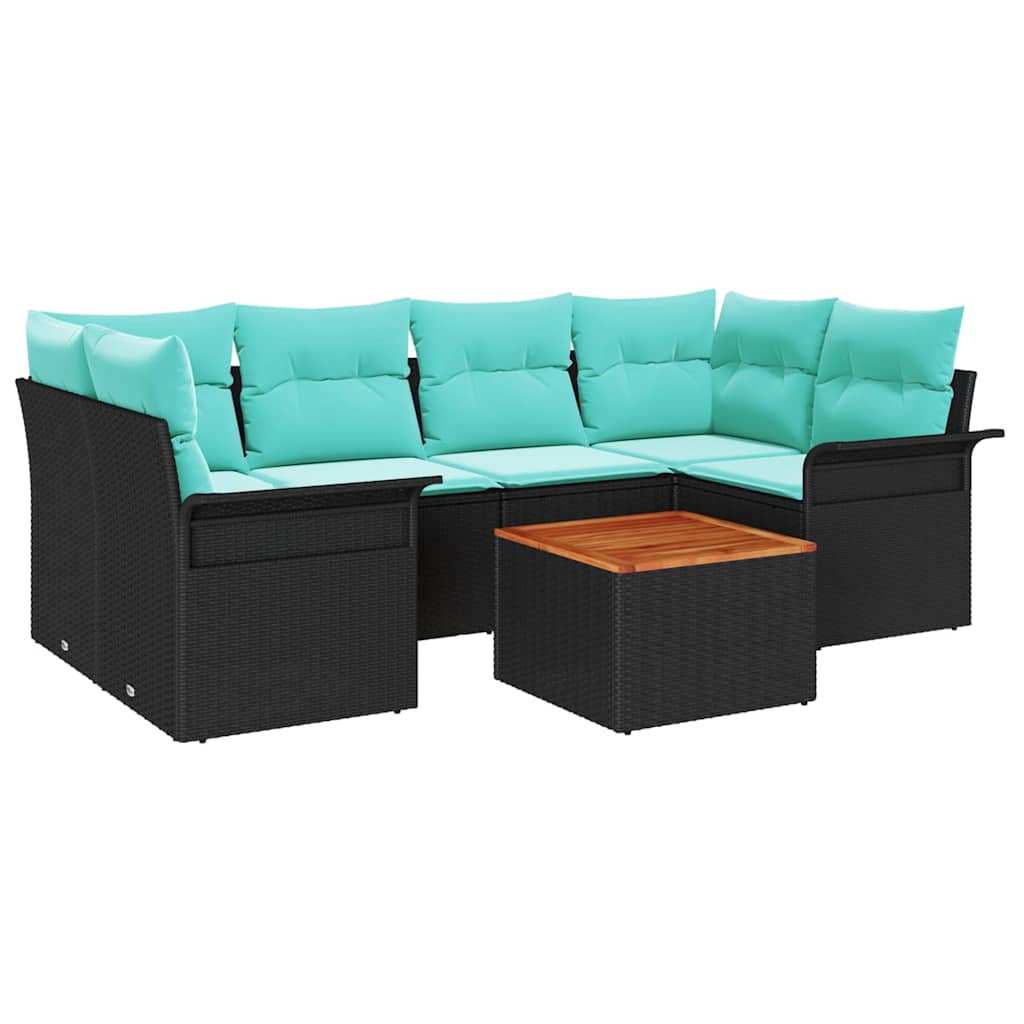 Set Divano da Giardino con cuscino 7 pcs Nero polyrattan | homemem39