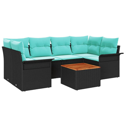 Set Divano da Giardino con cuscino 7 pcs Nero polyrattan | homemem39