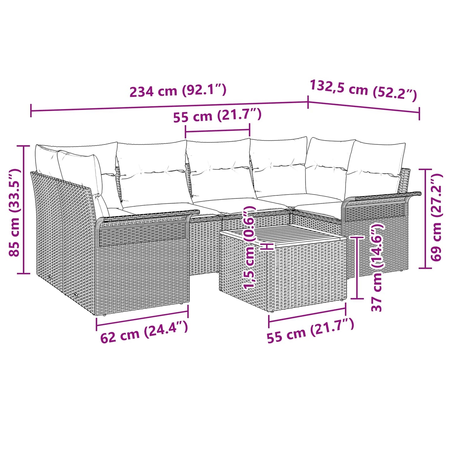 Set Divano da Giardino con cuscino 7 pcs Nero polyrattan | homemem39