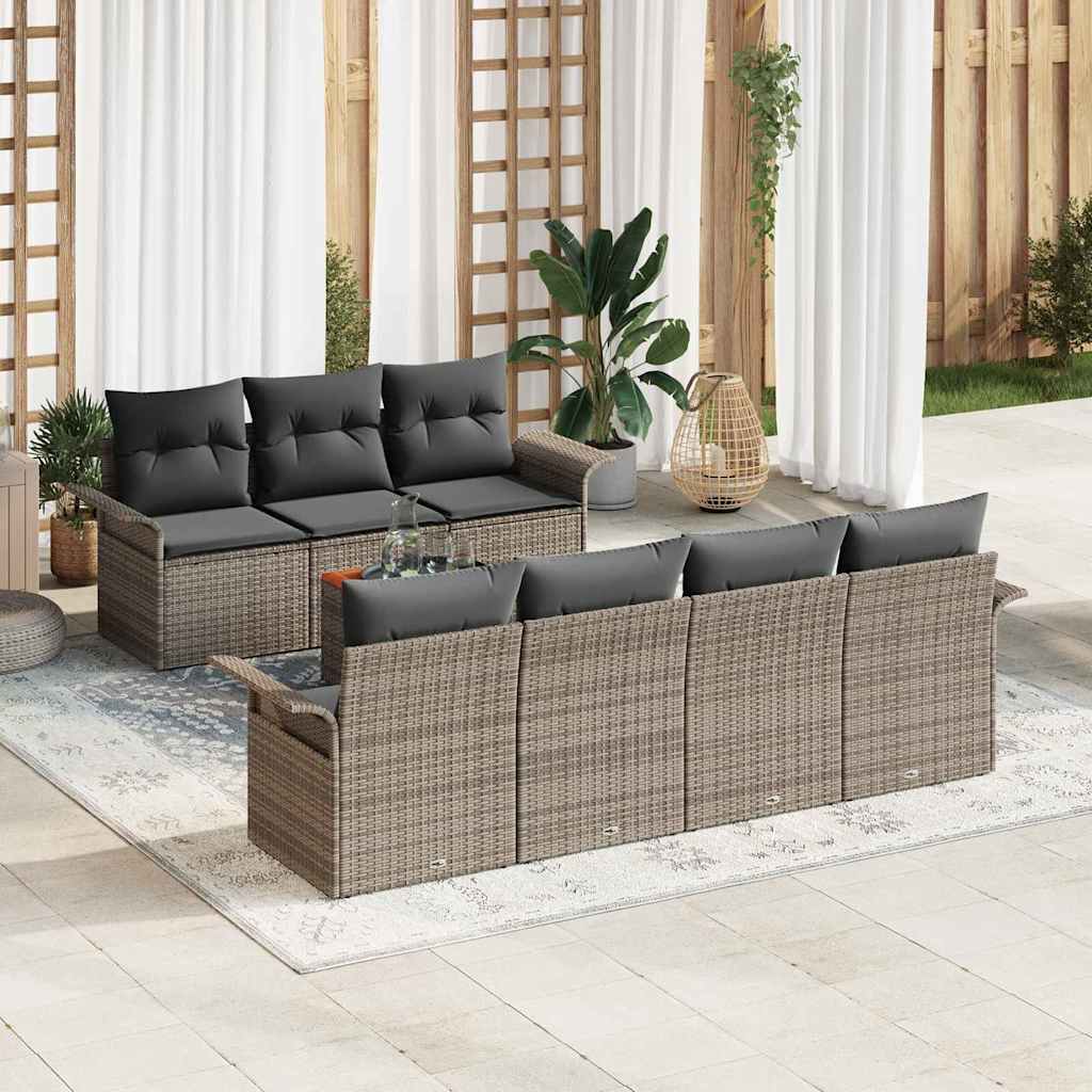 Set Divano da Giardino con cuscino 8 pcs Grigio polyrattan | homemem39