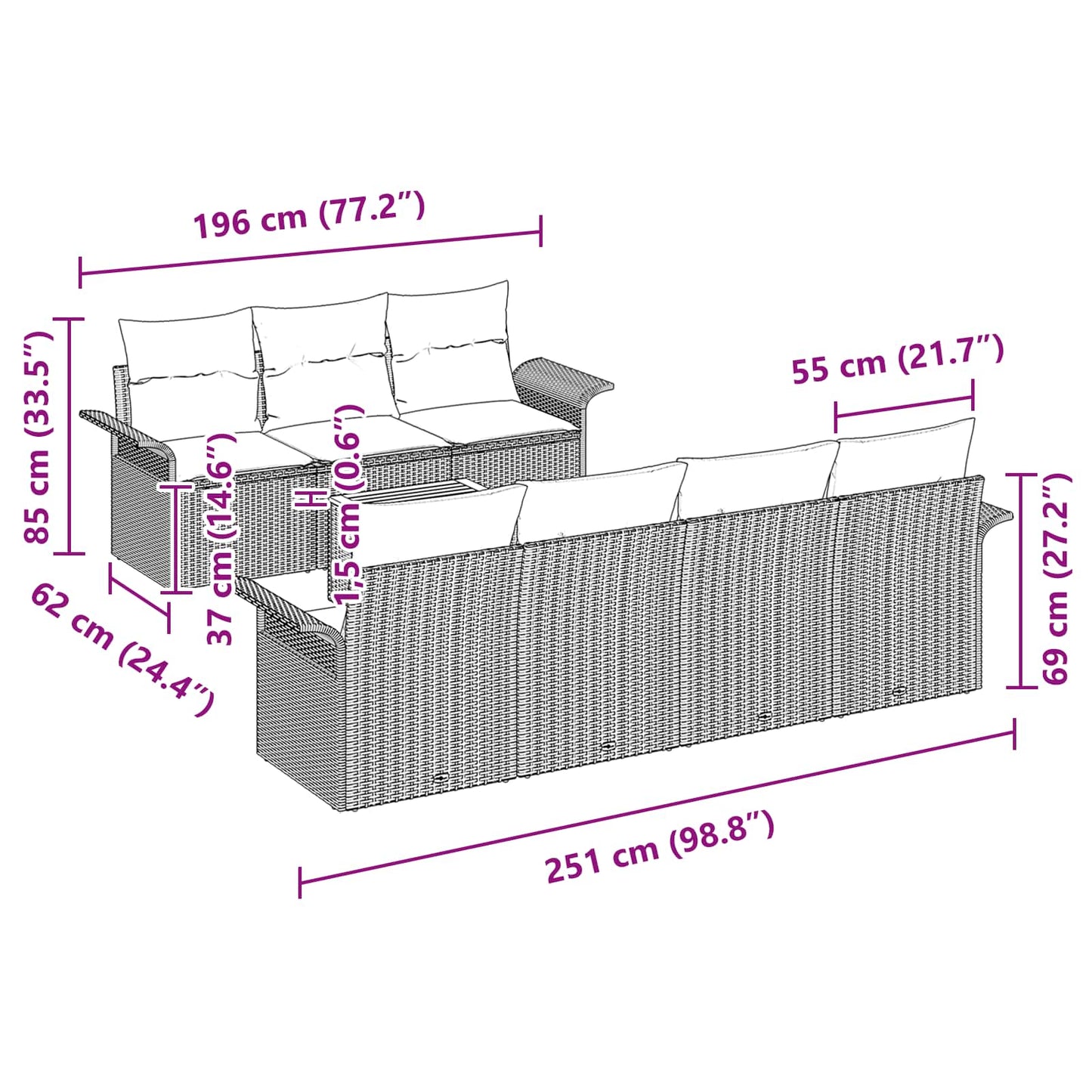 Set Divano da Giardino con cuscino 8 pcs Grigio polyrattan | homemem39
