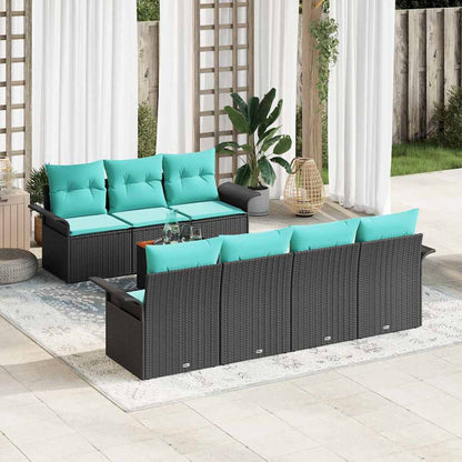 Set Divano da Giardino con cuscino 8 pcs Nero polyrattan | homemem39