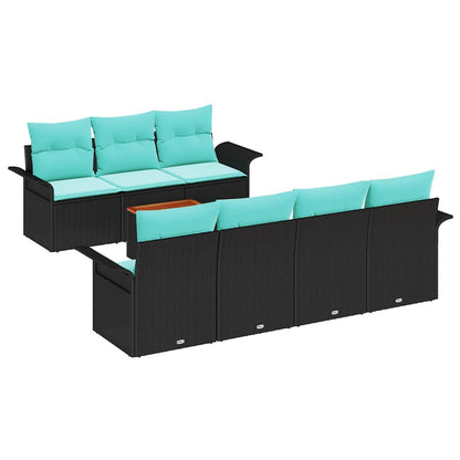 Set Divano da Giardino con cuscino 8 pcs Nero polyrattan | homemem39