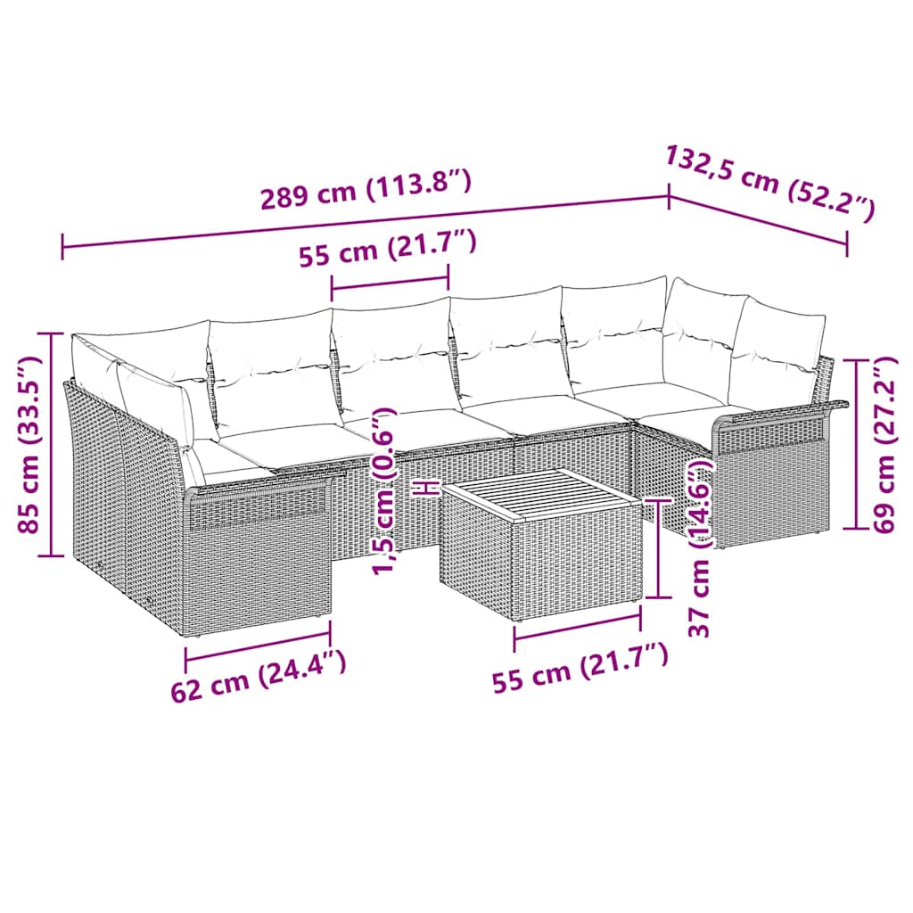 Set Divano da Giardino con cuscino 8 pcs Nero polyrattan | homemem39