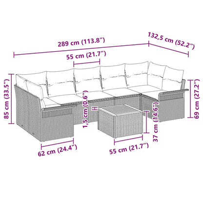Set Divano da Giardino con cuscino 8 pcs Nero polyrattan | homemem39
