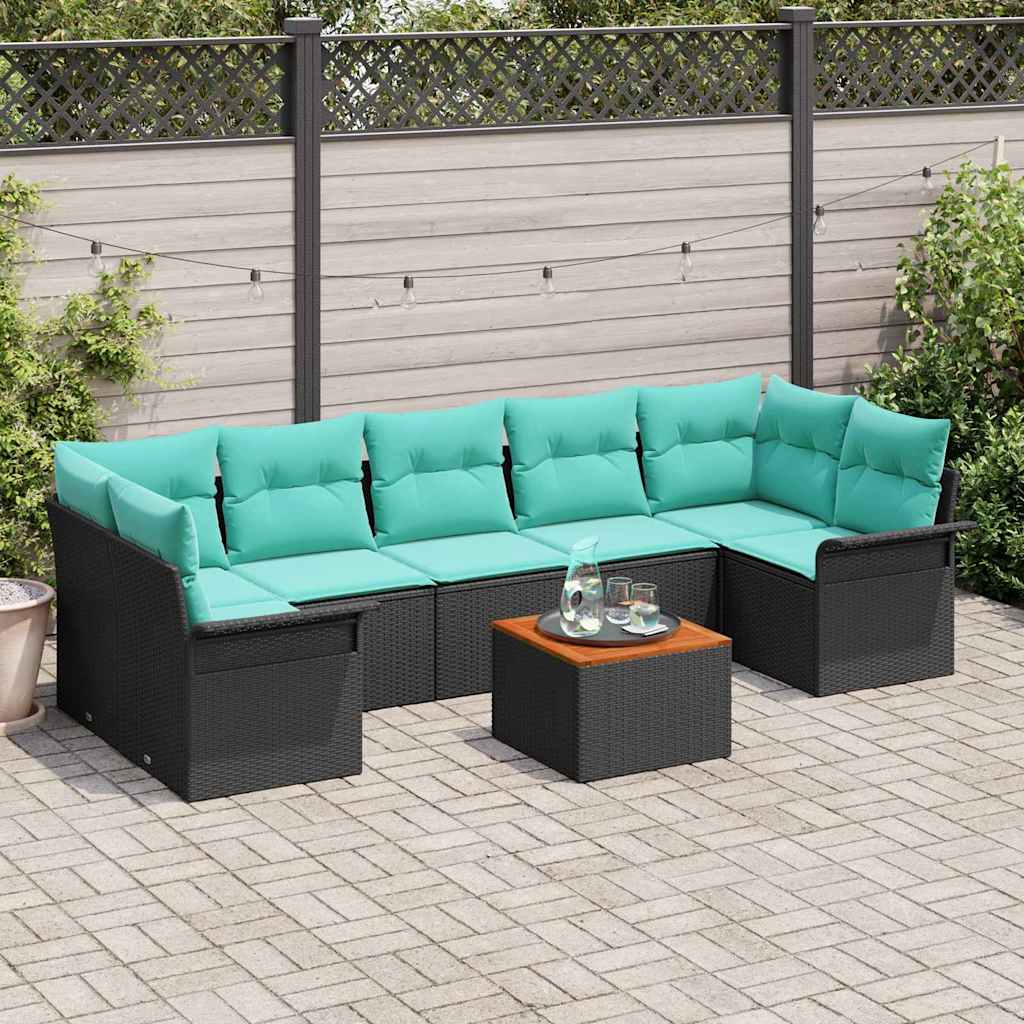 Set Divano da Giardino con cuscino 8 pcs Nero polyrattan | homemem39