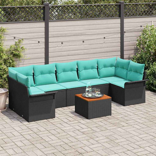 Set Divano da Giardino con cuscino 8 pcs Nero polyrattan | homemem39