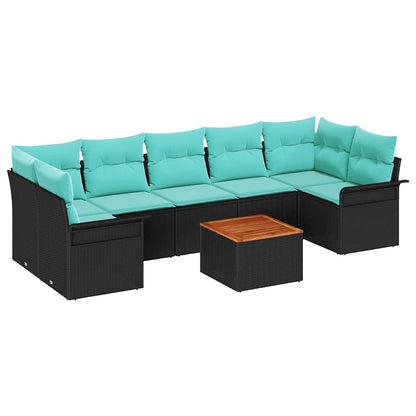 Set Divano da Giardino con cuscino 8 pcs Nero polyrattan | homemem39