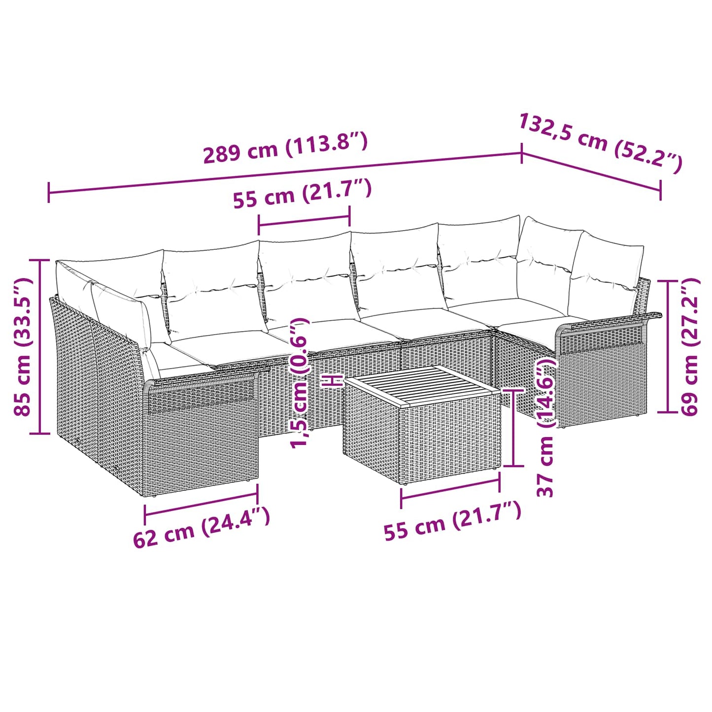 Set Divano da Giardino con cuscino 8 pcs Nero polyrattan | homemem39