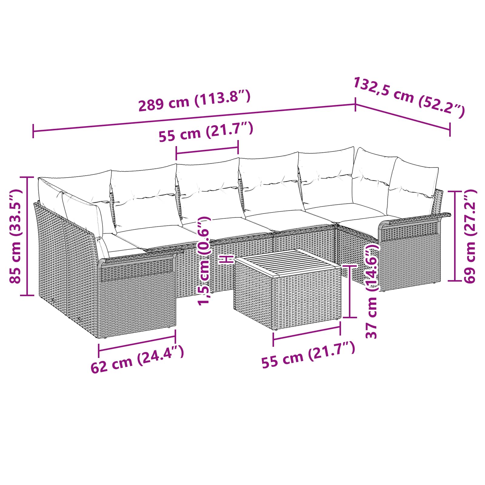 Set Divano da Giardino con cuscino 8 pcs Nero polyrattan | homemem39