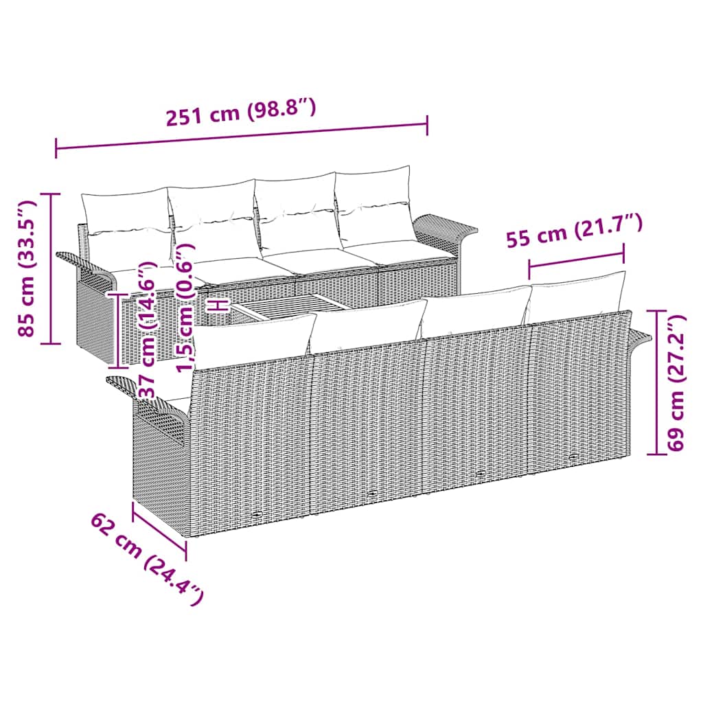Set Divano da Giardino con cuscino 9 pcs Nero polyrattan | homemem39