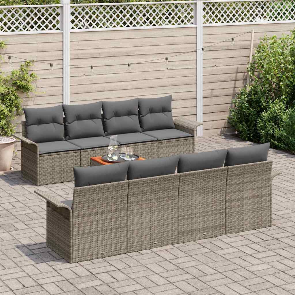 Set Divano da Giardino con cuscino 9 pcs Grigio polyrattan | homemem39
