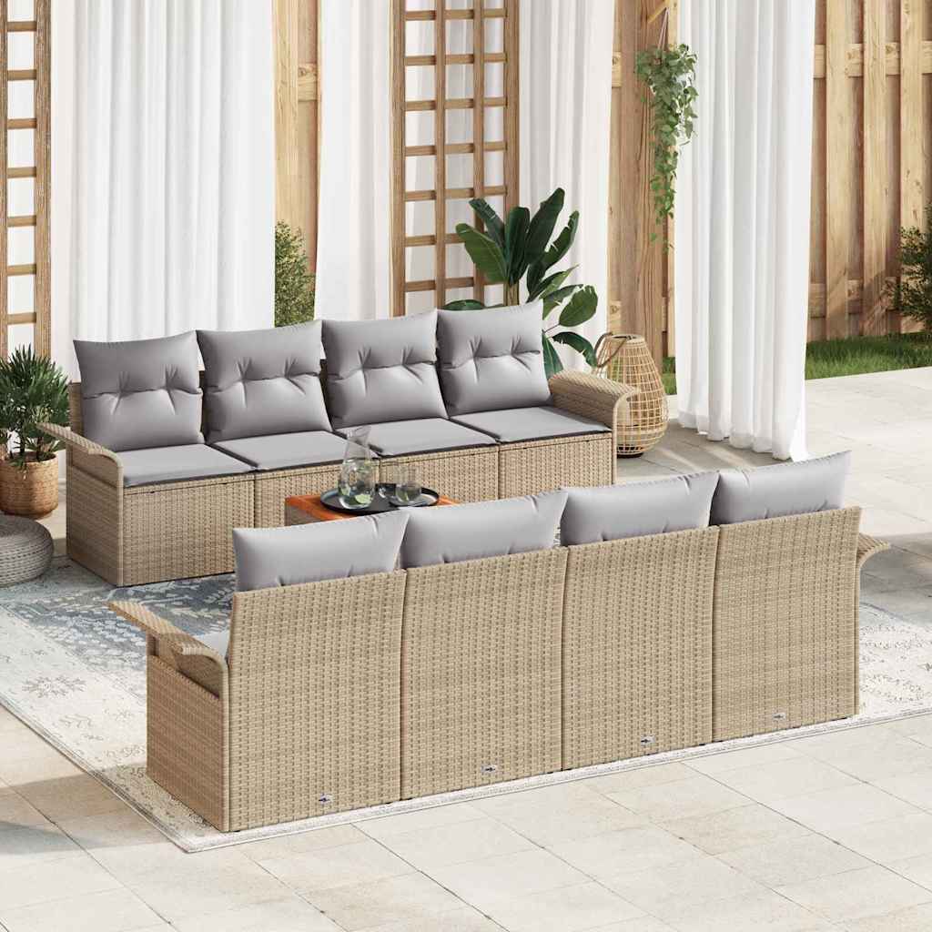 Set Divano da Giardino con cuscino 9 pcs Beige polyrattan | homemem39