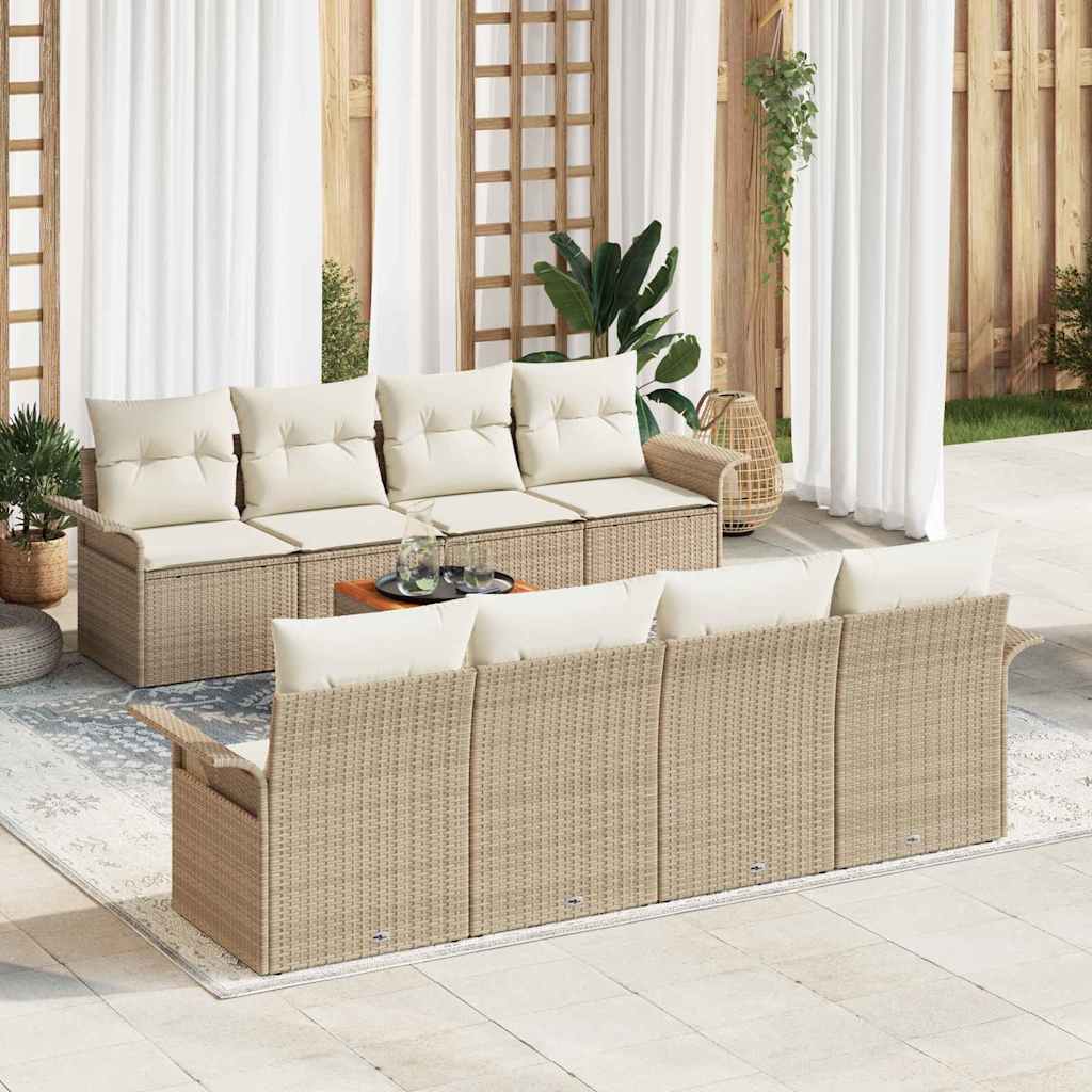 Set Divano da Giardino con cuscino 9 pcs Beige polyrattan | homemem39