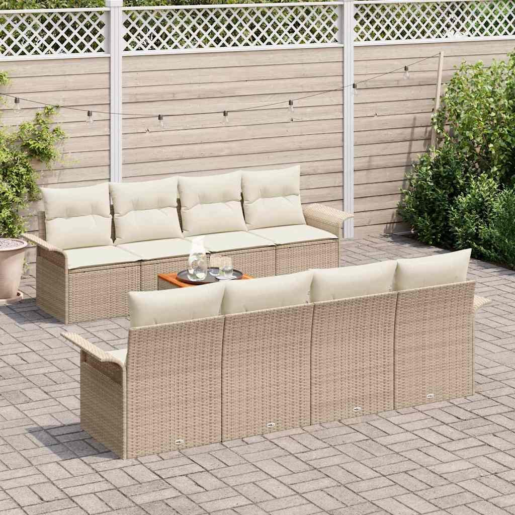 Set Divano da Giardino con cuscino 9 pcs Beige polyrattan | homemem39