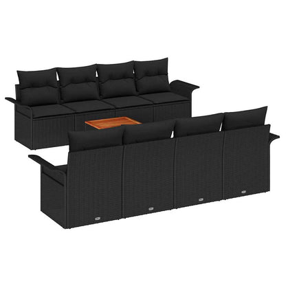 Set Divano da Giardino con cuscino 9 pcs Nero polyrattan | homemem39