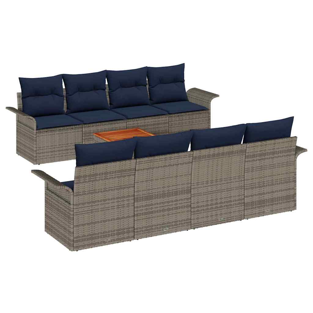 Set Divano da Giardino con cuscino 9 pcs Grigio polyrattan | homemem39