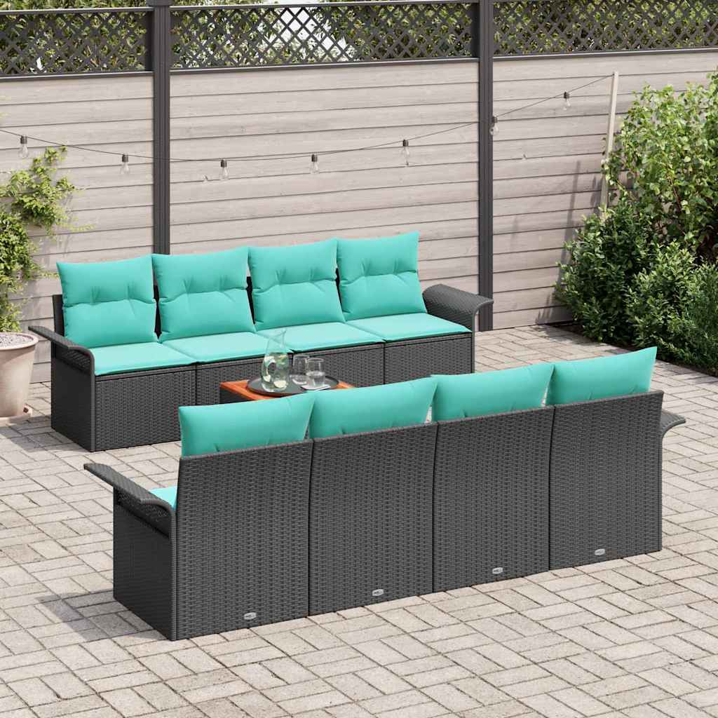 Set Divano da Giardino con cuscino 9 pcs Nero polyrattan | homemem39