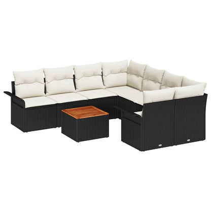 Set Divano da Giardino con cuscino 9 pcs Nero polyrattan | homemem39