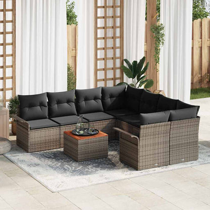 Set Divano da Giardino con cuscino 9 pcs Grigio polyrattan | homemem39