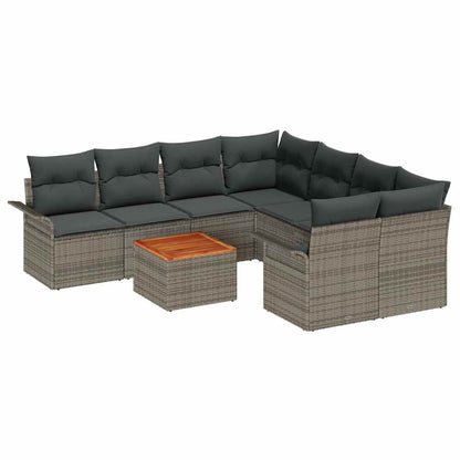 Set Divano da Giardino con cuscino 9 pcs Grigio polyrattan | homemem39