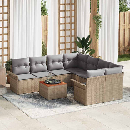 Set Divano da Giardino con cuscino 9 pcs Beige polyrattan | homemem39