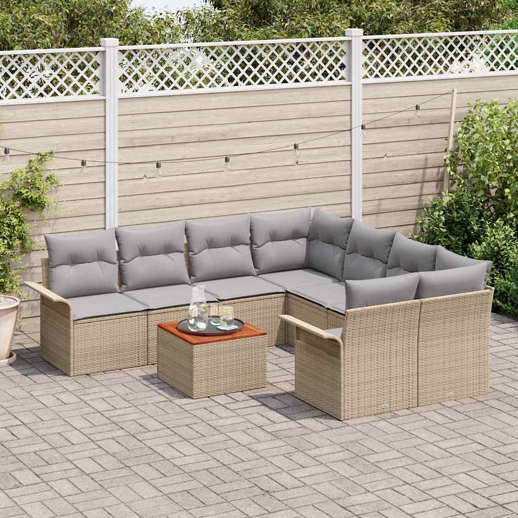 Set Divano da Giardino con cuscino 9 pcs Beige polyrattan | homemem39