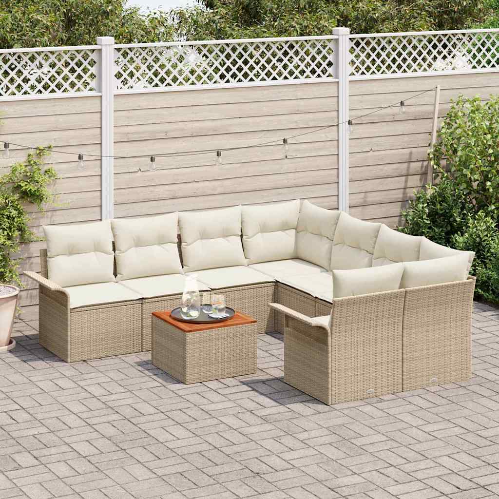 Set Divano da Giardino con cuscino 9 pcs Beige polyrattan | homemem39