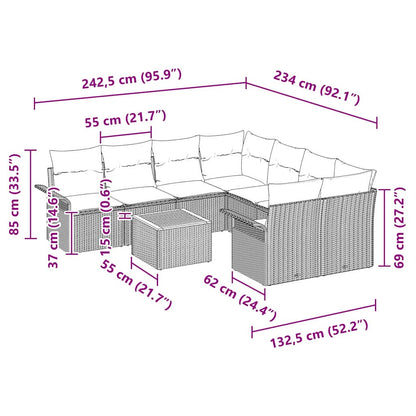 Set Divano da Giardino con cuscino 9 pcs Beige polyrattan | homemem39