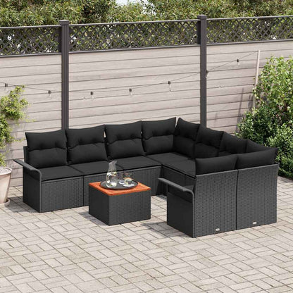 Set Divano da Giardino con cuscino 9 pcs Nero polyrattan | homemem39