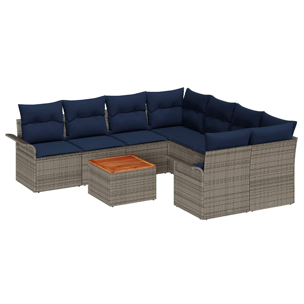 Set Divano da Giardino con cuscino 9 pcs Grigio polyrattan | homemem39