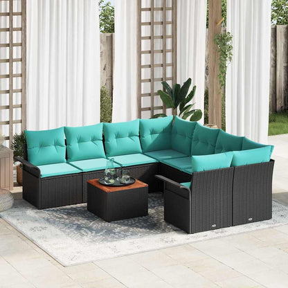 Set Divano da Giardino con cuscino 9 pcs Nero polyrattan | homemem39