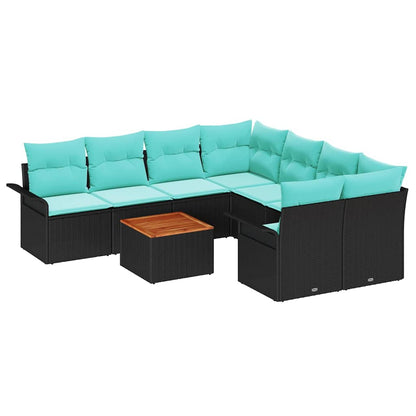Set Divano da Giardino con cuscino 9 pcs Nero polyrattan | homemem39