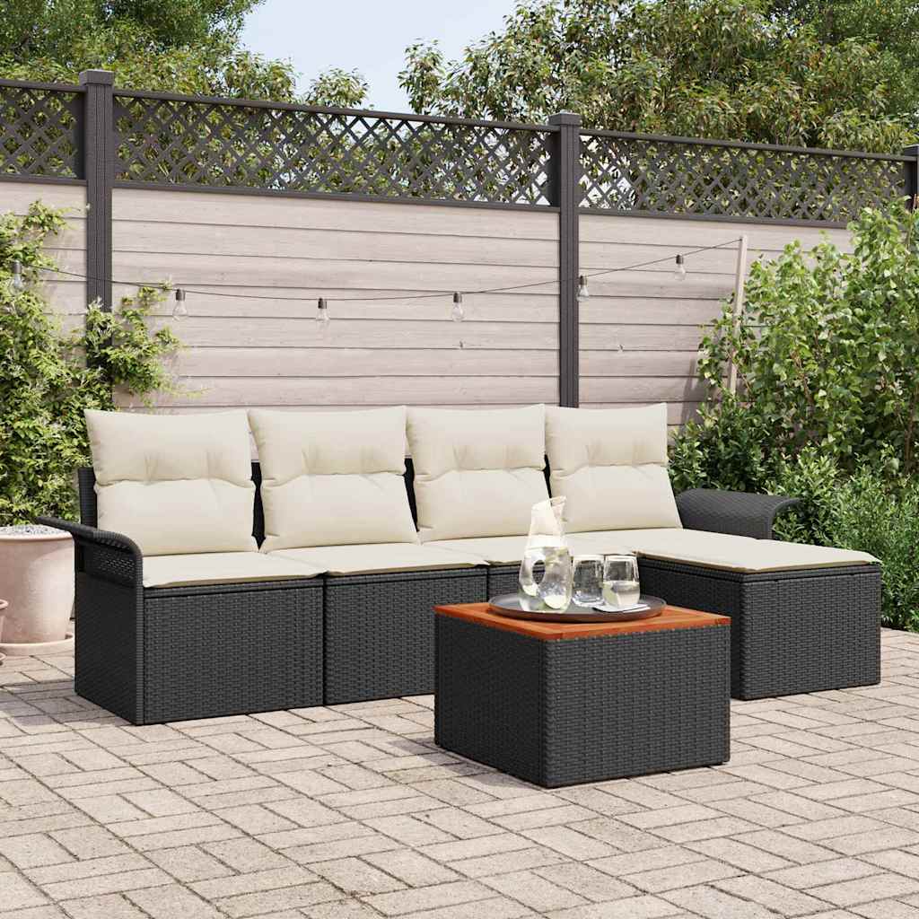 Set Divano da Giardino con cuscino 6 pcs Nero polyrattan | homemem39