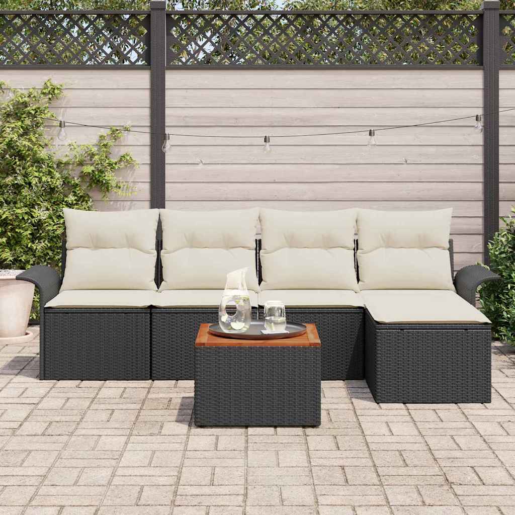 Set Divano da Giardino con cuscino 6 pcs Nero polyrattan | homemem39