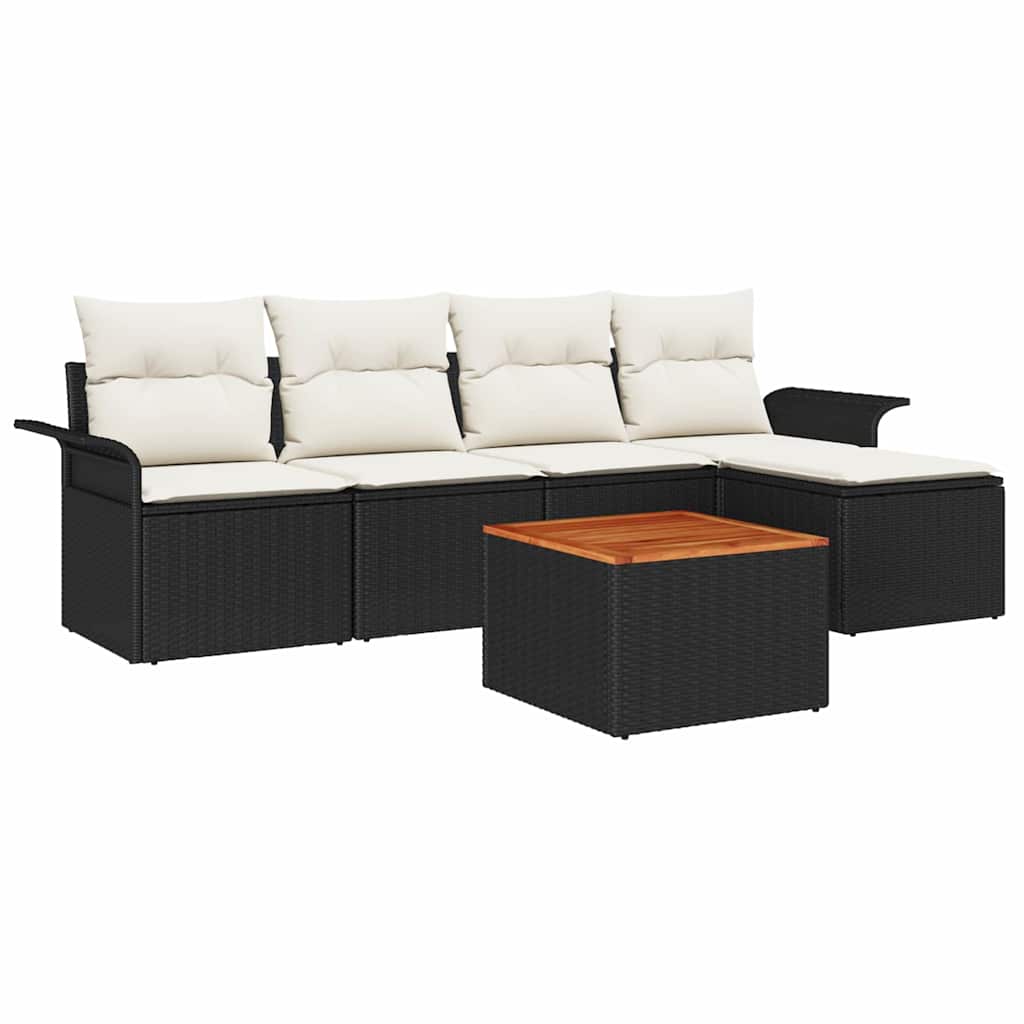 Set Divano da Giardino con cuscino 6 pcs Nero polyrattan | homemem39