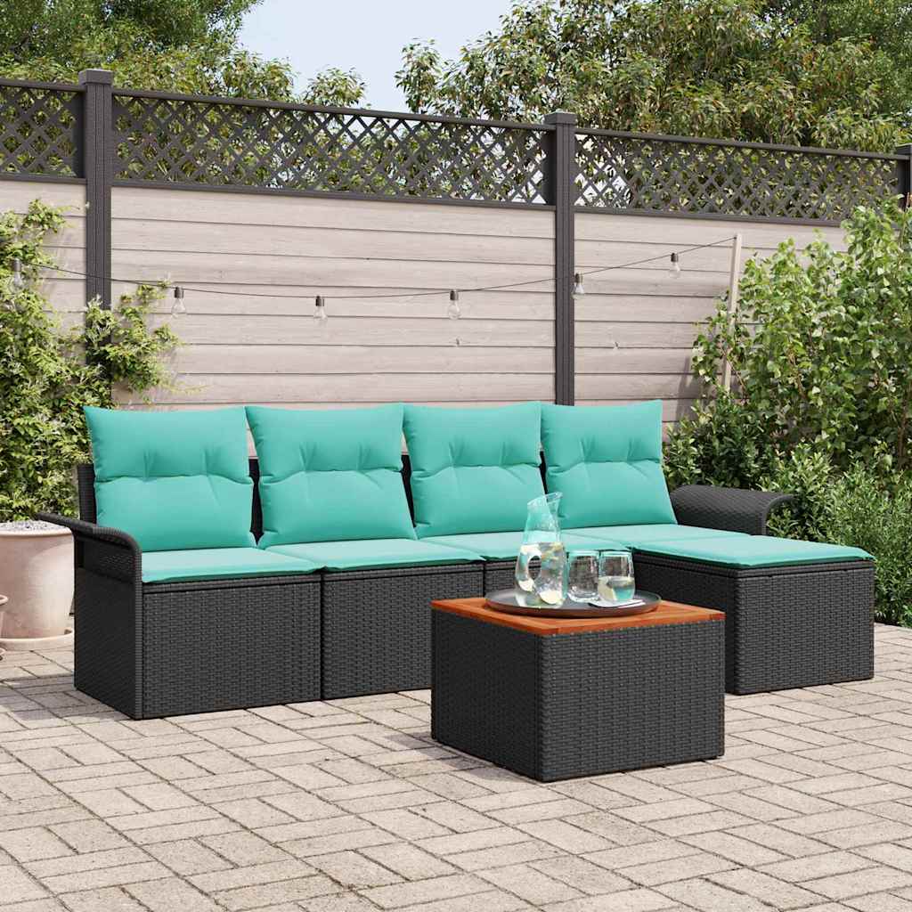 Set Divano da Giardino con cuscino 6 pcs Nero polyrattan | homemem39