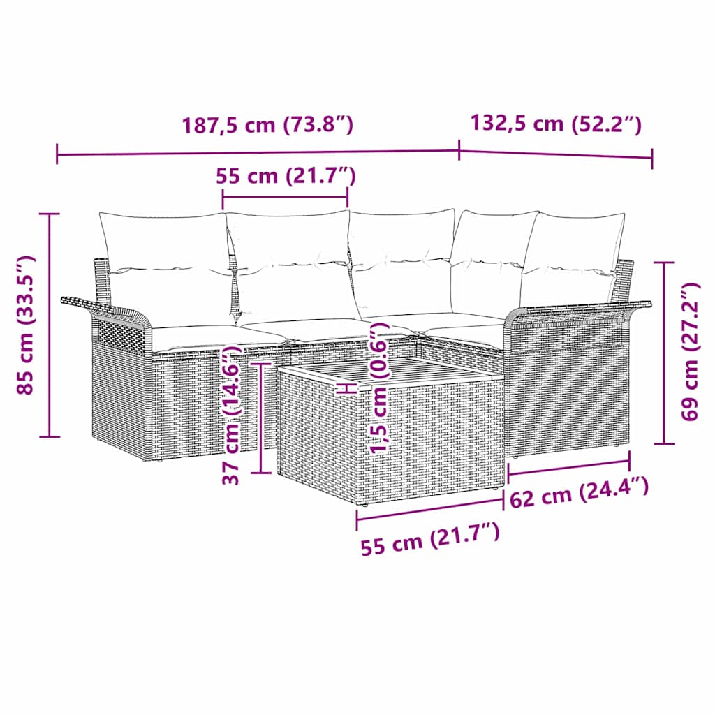 Set Divano da Giardino 5 pz Nero polyrattan | homemem39