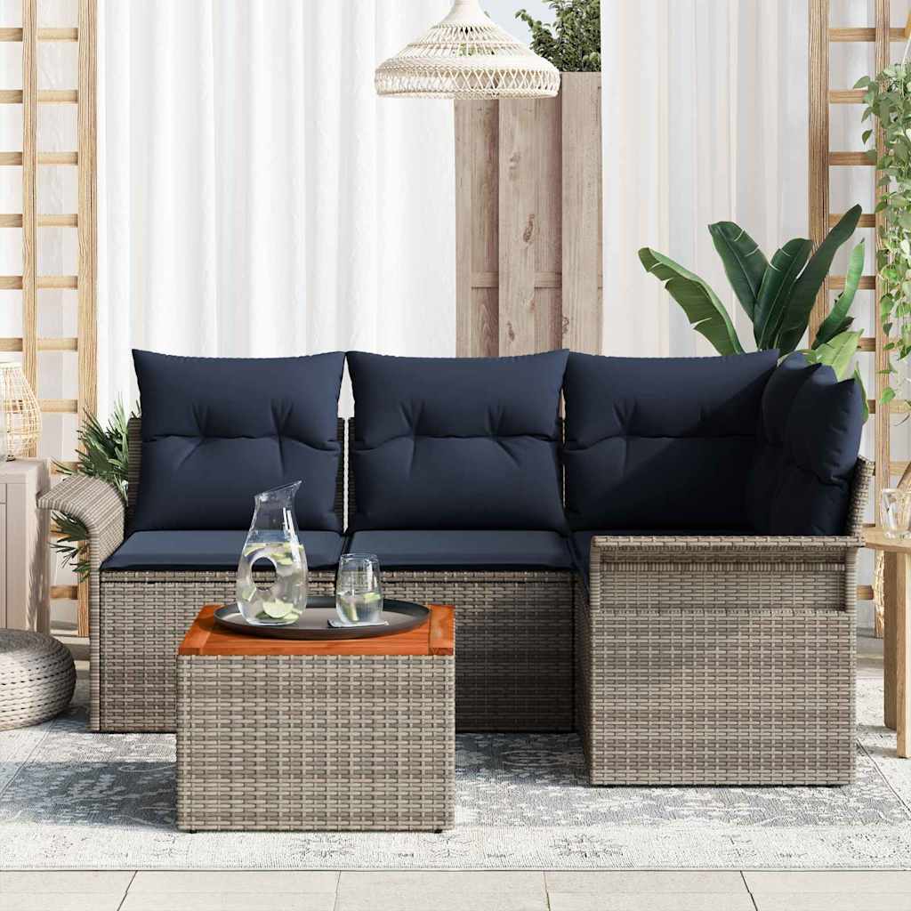Set Divano da Giardino con cuscino 5 pcs Grigio polyrattan | homemem39