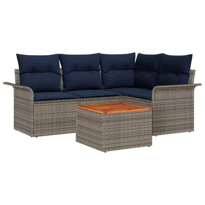 Set Divano da Giardino con cuscino 5 pcs Grigio polyrattan | homemem39