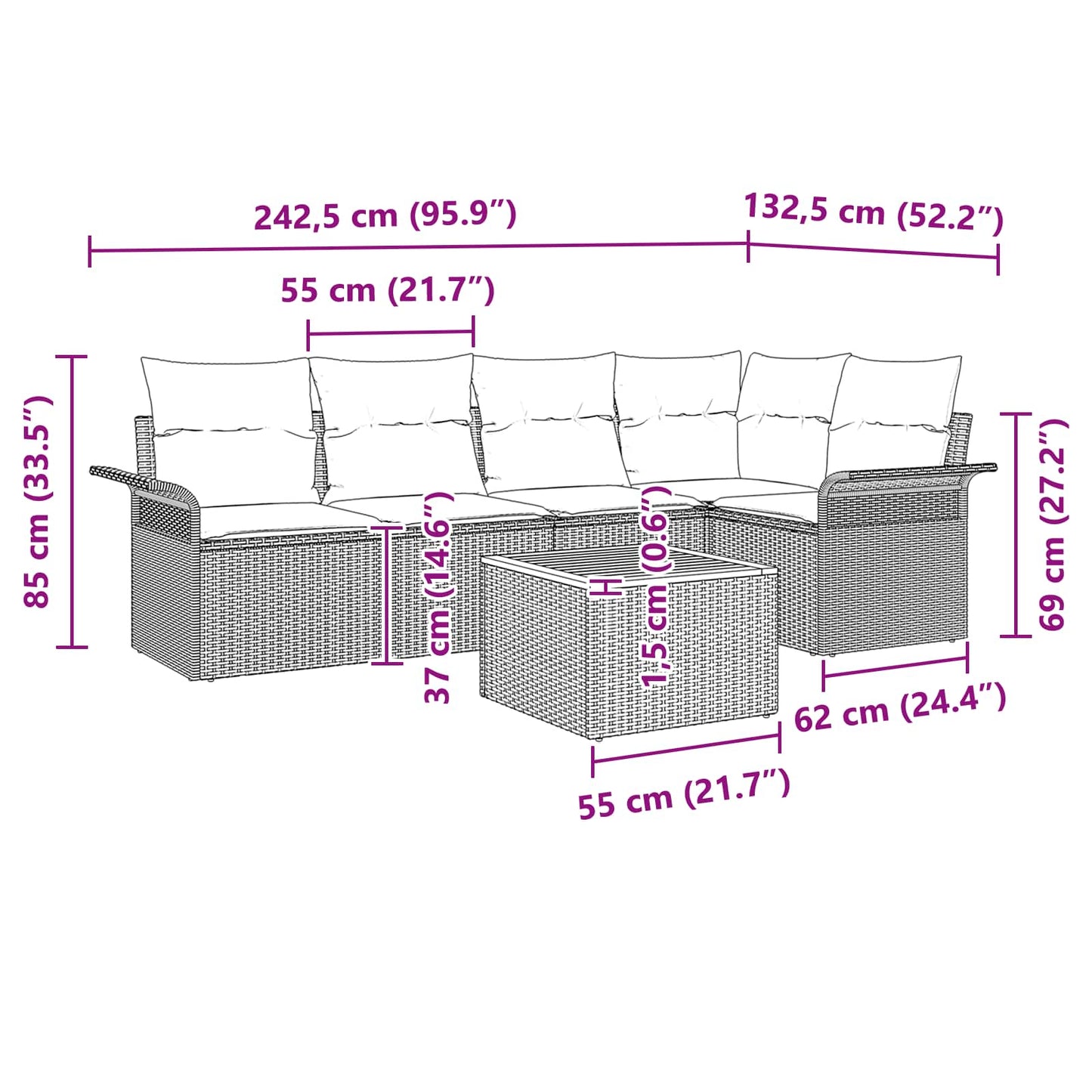 Set Divano da Giardino con cuscino 6 pcs Grigio polyrattan | homemem39