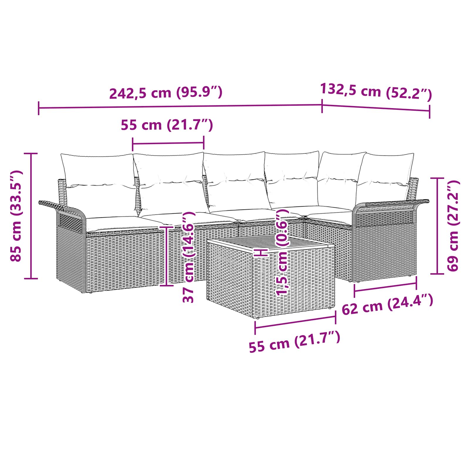 Set Divano da Giardino con cuscino 6 pcs Grigio polyrattan | homemem39