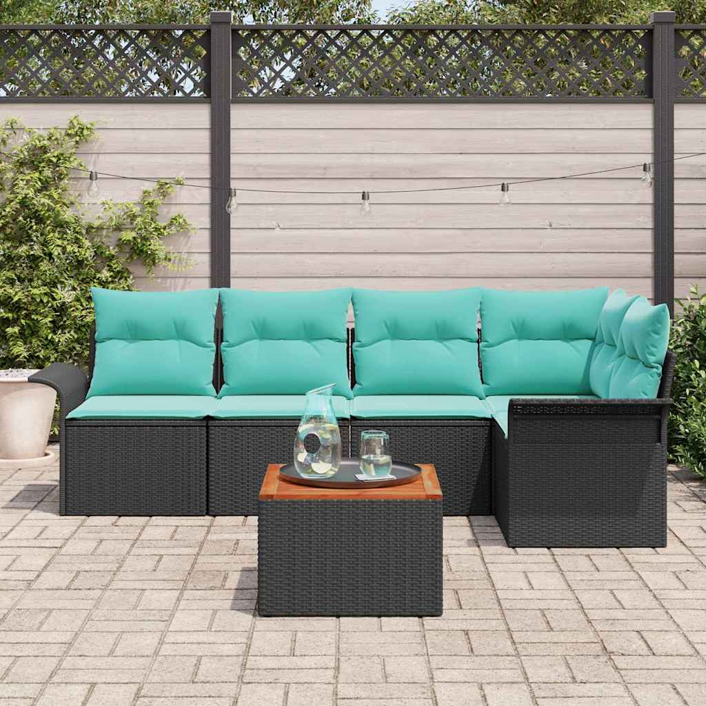 Set Divano da Giardino con cuscino 6 pcs Nero polyrattan | homemem39