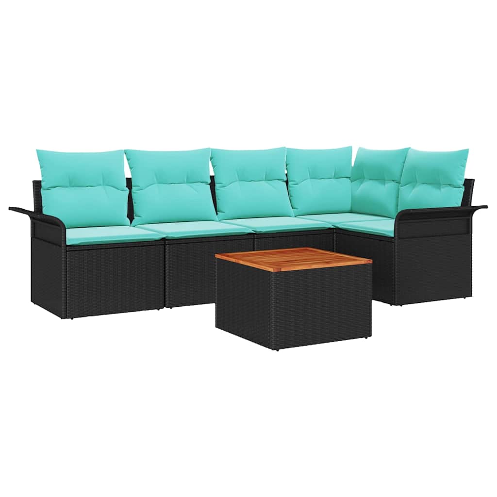 Set Divano da Giardino con cuscino 6 pcs Nero polyrattan | homemem39
