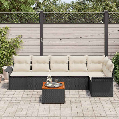 Set Divano da Giardino con cuscino 7 pcs Nero polyrattan | homemem39