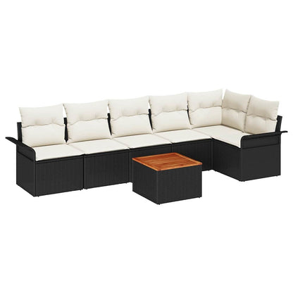 Set Divano da Giardino con cuscino 7 pcs Nero polyrattan | homemem39