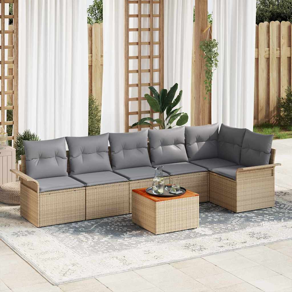 Set Divano da Giardino con cuscino 7 pcs Beige polyrattan | homemem39