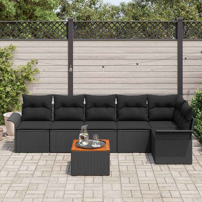 Set Divano da Giardino con cuscino 7 pcs Nero polyrattan | homemem39
