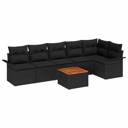 Set Divano da Giardino con cuscino 7 pcs Nero polyrattan | homemem39