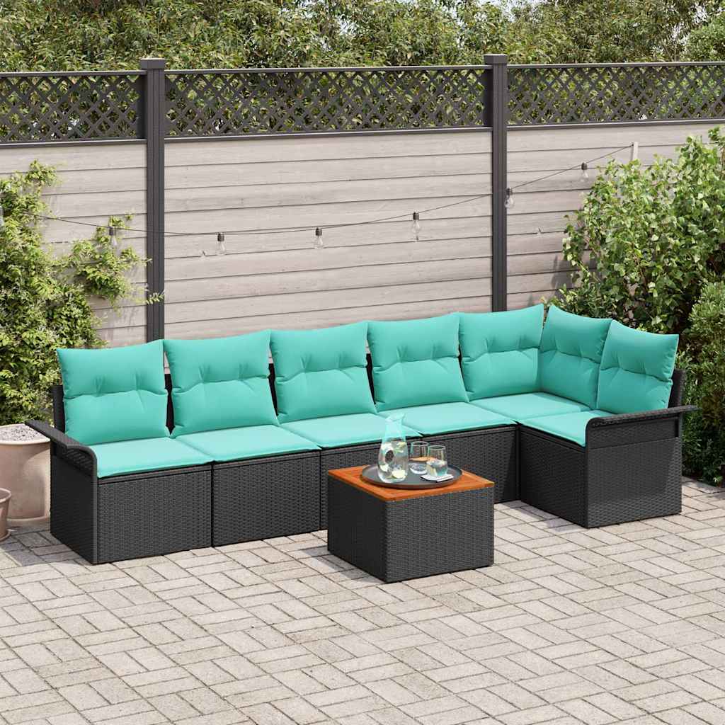 Set Divano da Giardino con cuscino 7 pcs Nero polyrattan | homemem39